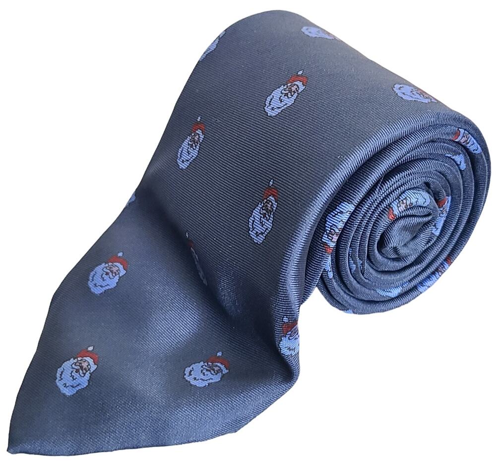 Wembley Blue Santa Heads Holiday Novelty Silk Necktie Made in USA 56x3